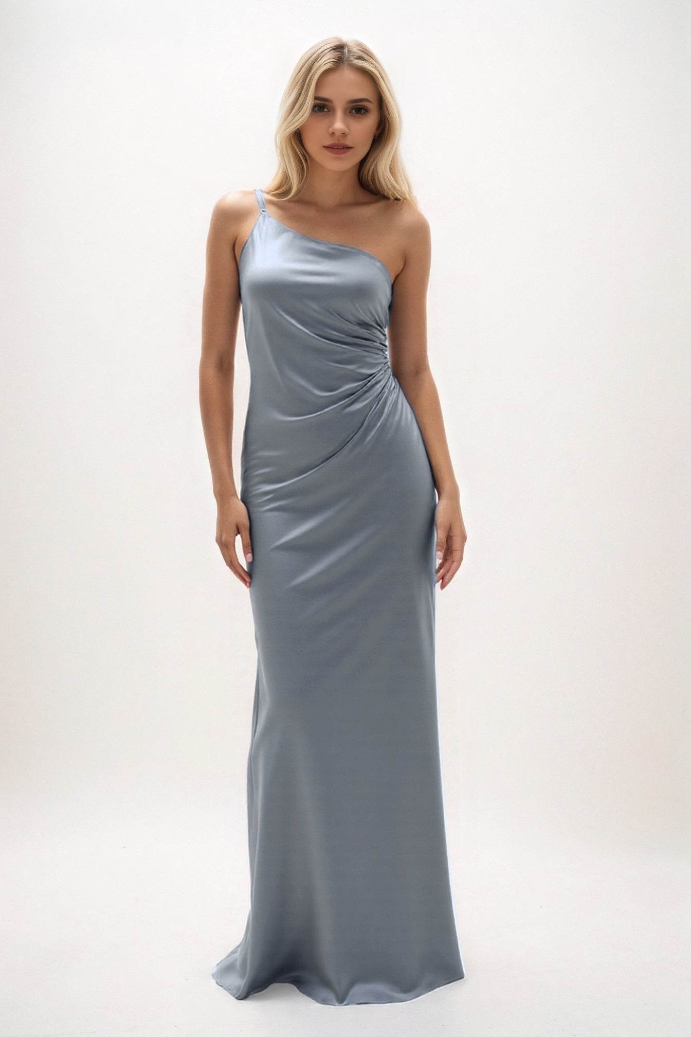 Sheath-Column Maxi Luxe Satin Bridesmaid Dress CB0843 - COCOMELODY